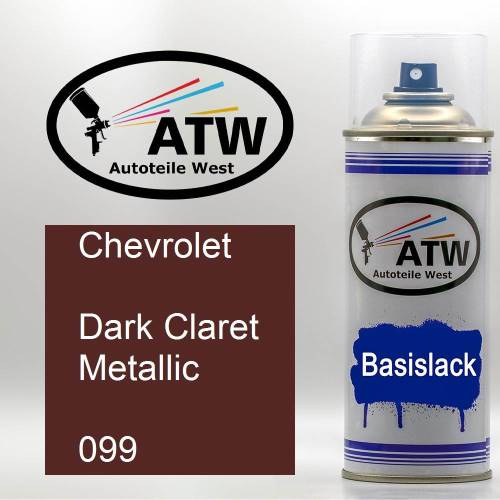 Chevrolet, Dark Claret Metallic, 099: 400ml Sprühdose, von ATW Autoteile West.